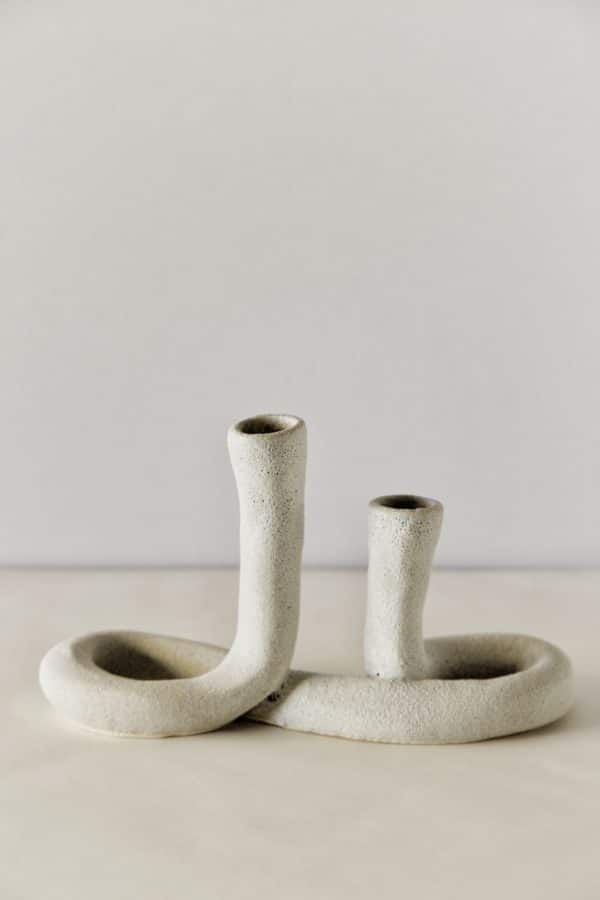 Double Stone Ceramic Taper Candle Holder "Infinity"