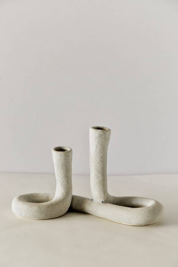 Double Stone Ceramic Taper Candle Holder "Infinity"