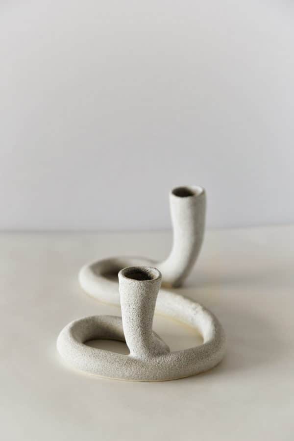 Double Stone Ceramic Taper Candle Holder "Loop"