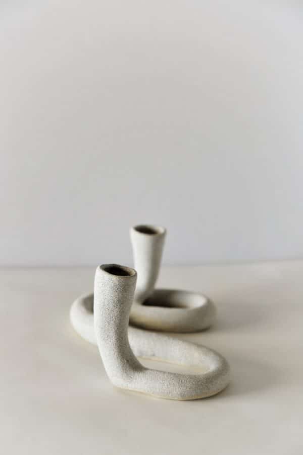 Double Stone Ceramic Taper Candle Holder "Loop"