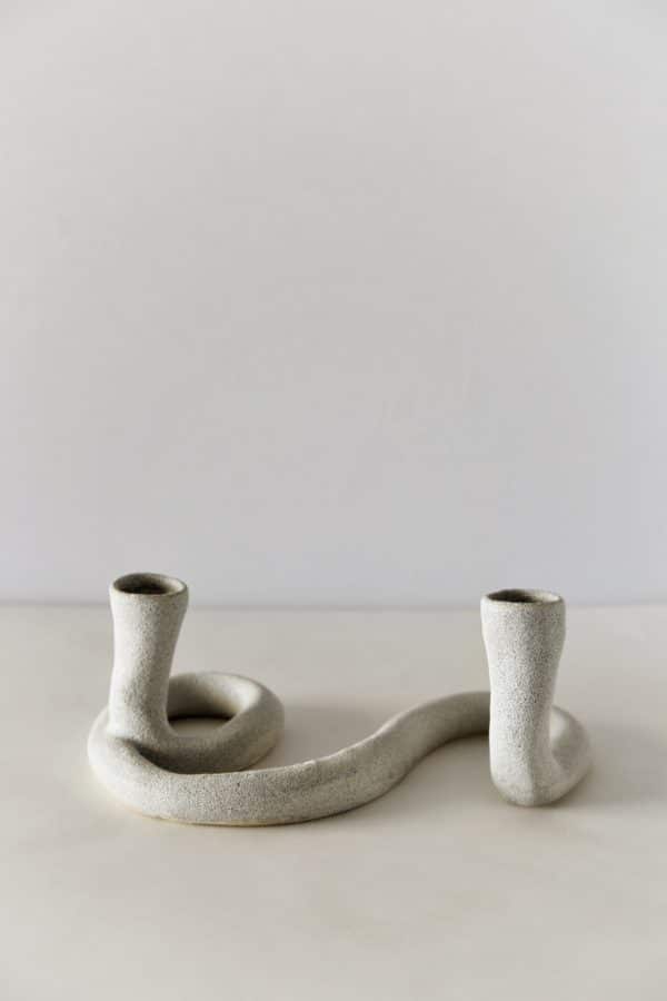 Double Stone Ceramic Taper Candle Holder "Loop"