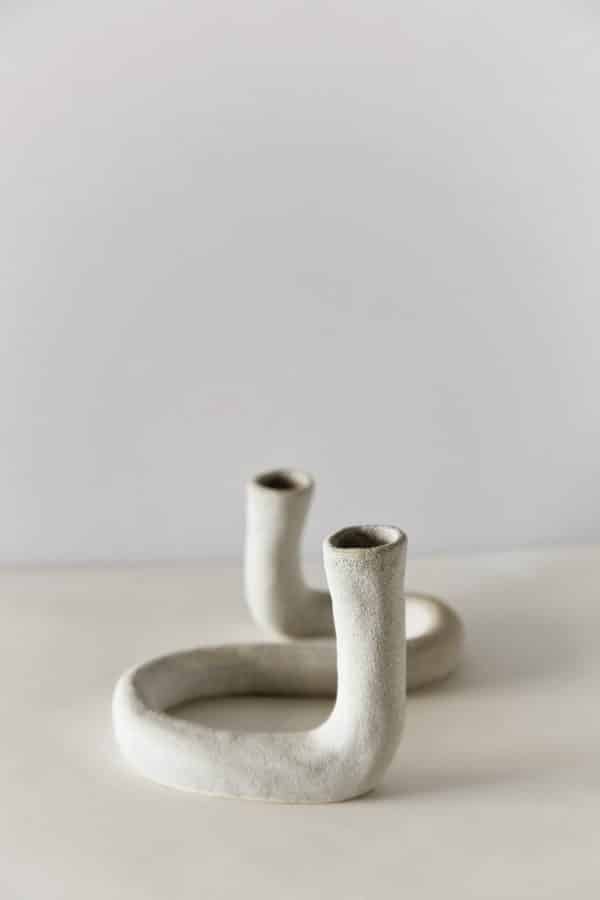 Double Stone Ceramic Taper Candle Holder "STRAND"