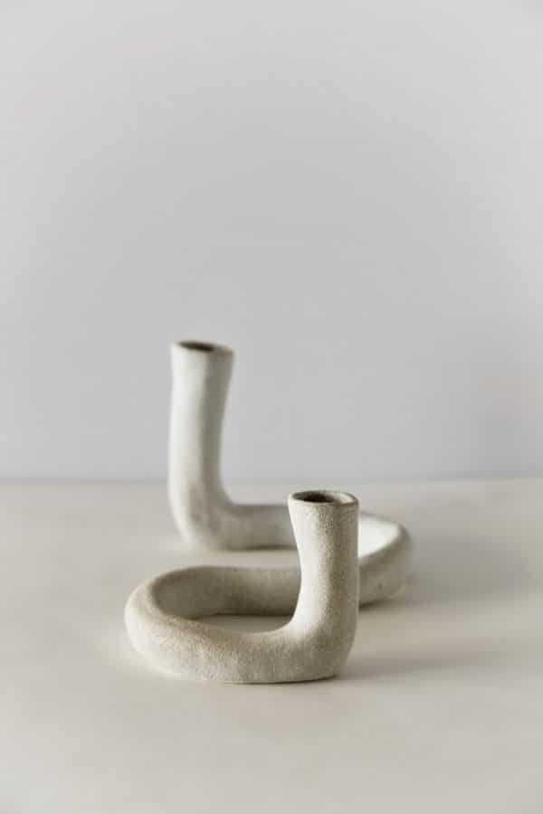 Double Stone Ceramic Taper Candle Holder "STRAND"