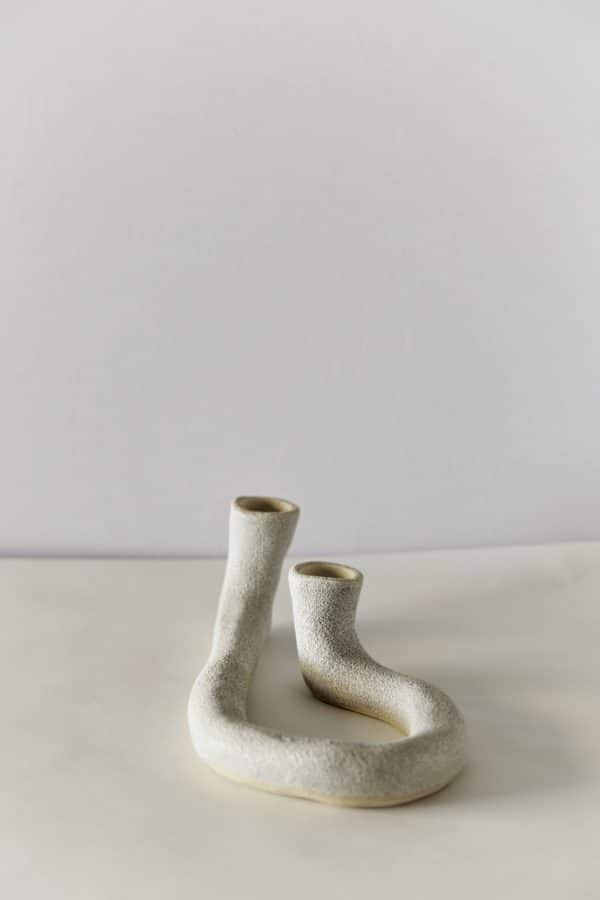 Double Stone Ceramic Taper Candle Holder "Letter G"