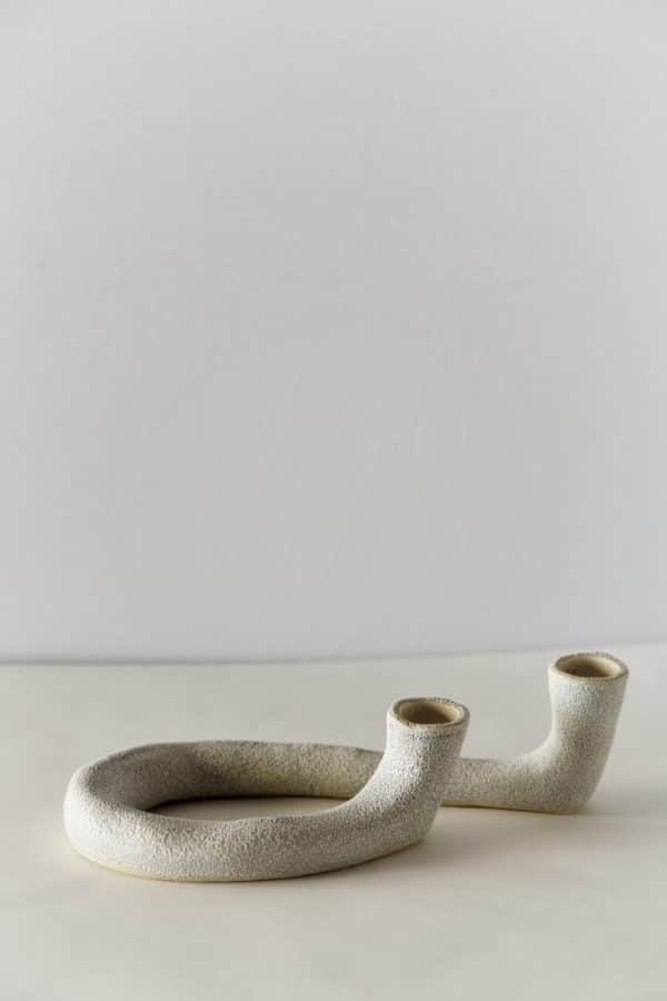 Double Stone Ceramic Taper Candle Holder "Letter G"