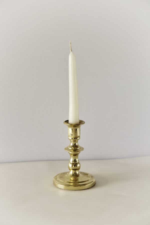 5.75" Inch White Sustainably Sourced Beeswax Candles in a Brass Candle Holder