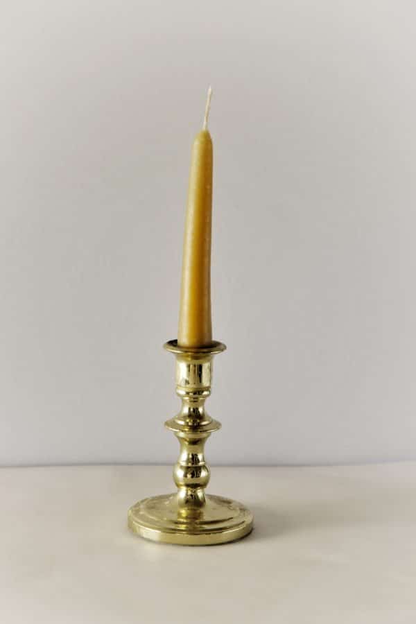 5.75" Inch Yellow Sustainably Sourced Beeswax Candles in a Brass Candle Holder