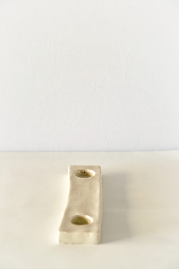 Beige Crackled Ceramic Double Taper Candle Holder