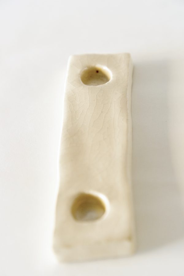 Beige Crackled Ceramic Double Taper Candle Holder