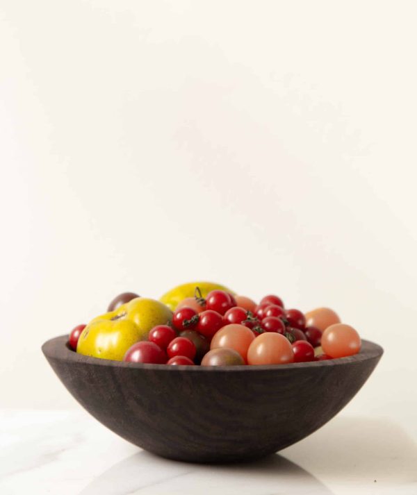 Sustainable Walnut Wooden Salad Bowl filled with tomatoes